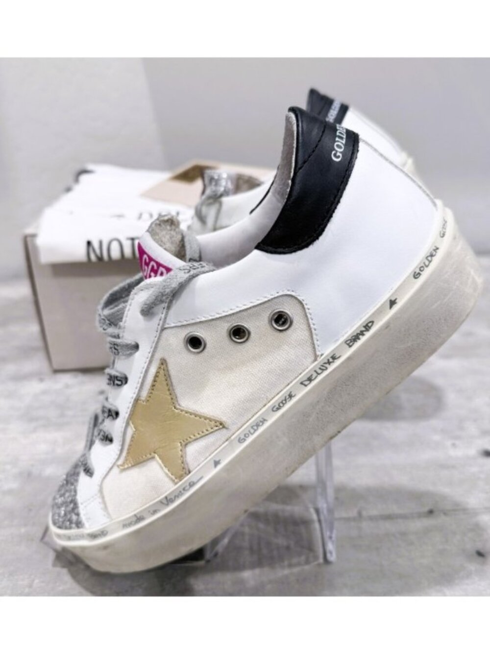 Golden Goose Hi Star Glitter Leather Canvas Sneakers Size 36 - Picture 6 of 12
